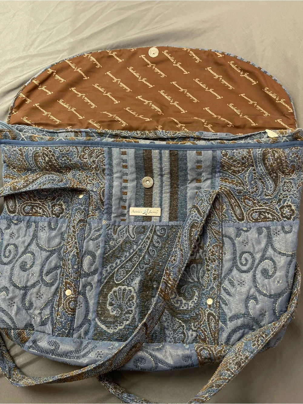 Isabella's Journey Blue Tapestry Bag X-Large Multi Section Excellent Condition